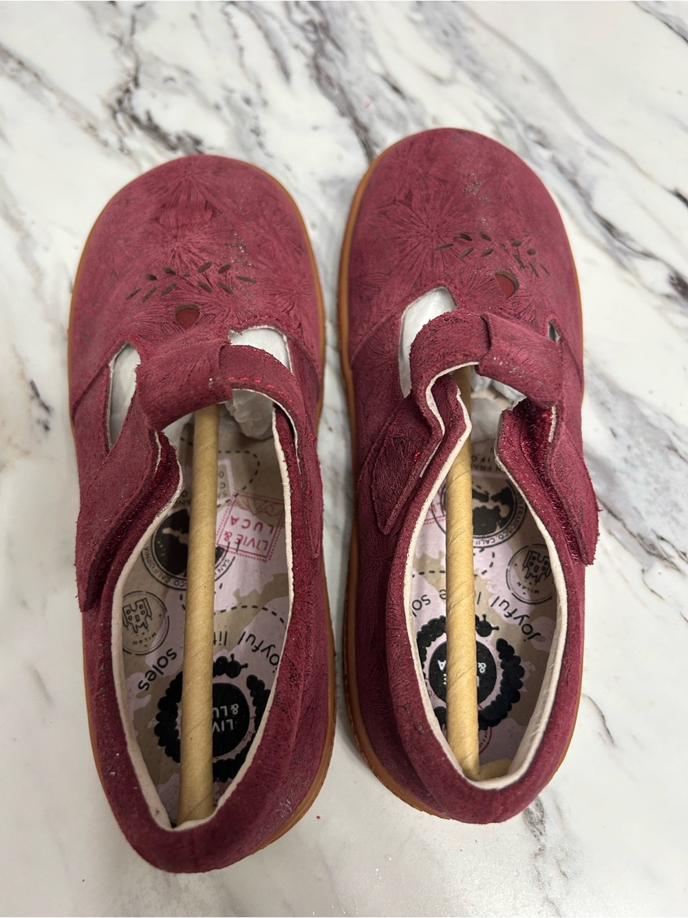 Livie & Luca Girls Burgundy Floral T-Strap Mary Janes - Picture 6 of 7